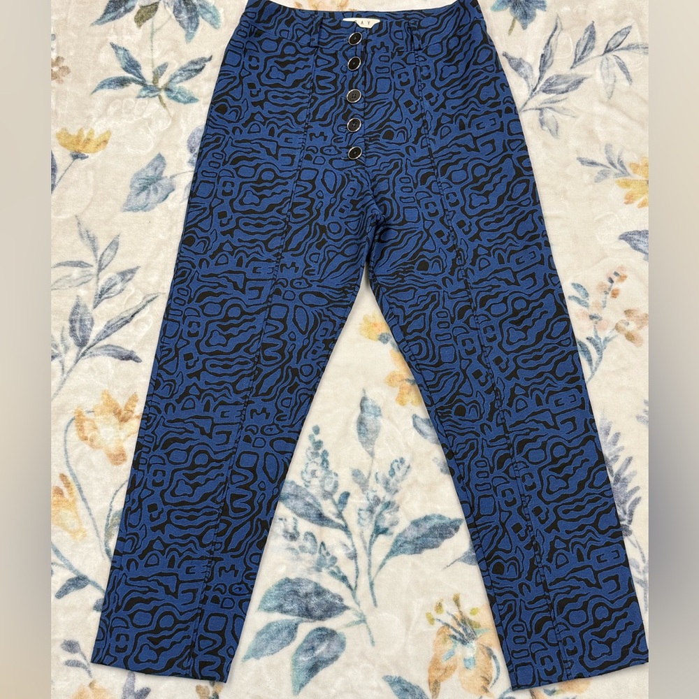 RAY Blue Animal Abstract Print Straight Leg Women's Button Down Jeans 38